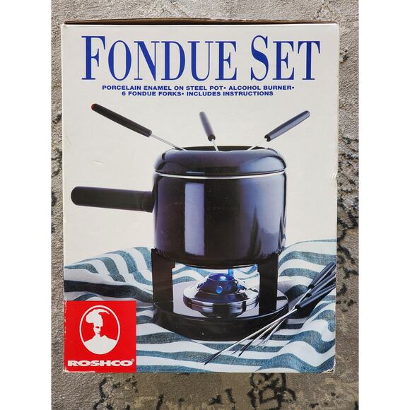 Roshco Other - Roshco Black Fondue Set- Steel Pot Alcohol Burner with 6 Forks